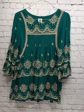 ivy jane Teal Tunic with Cream Embroidery eyelet size XL